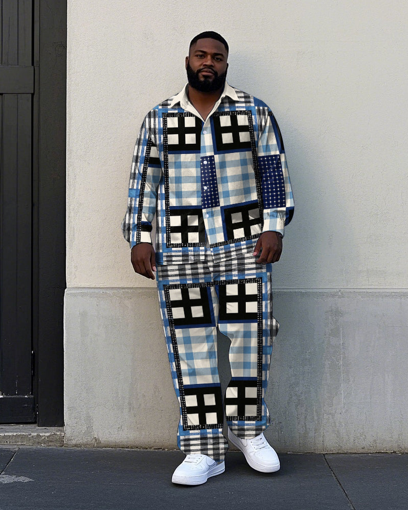 Big & Tall Colorblock Plaid T-Shirt Pants Set for big men view 1