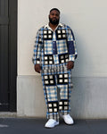 Big & Tall Colorblock Plaid T-Shirt Pants Set for big men view 1