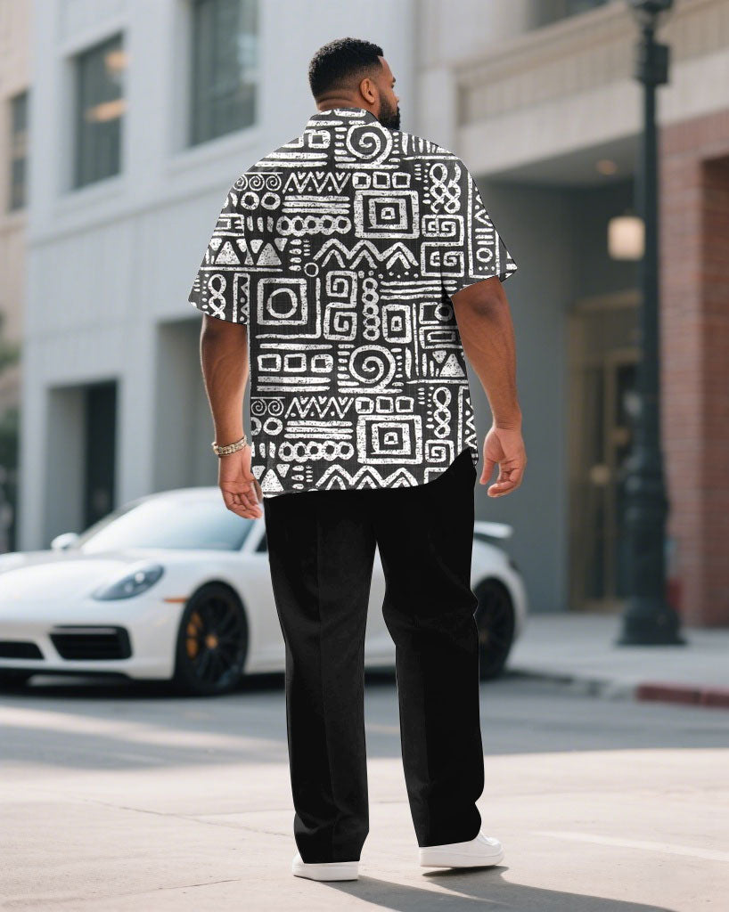 Big & Tall Black Business Casual T-Shirt Pants Set for big men view 4