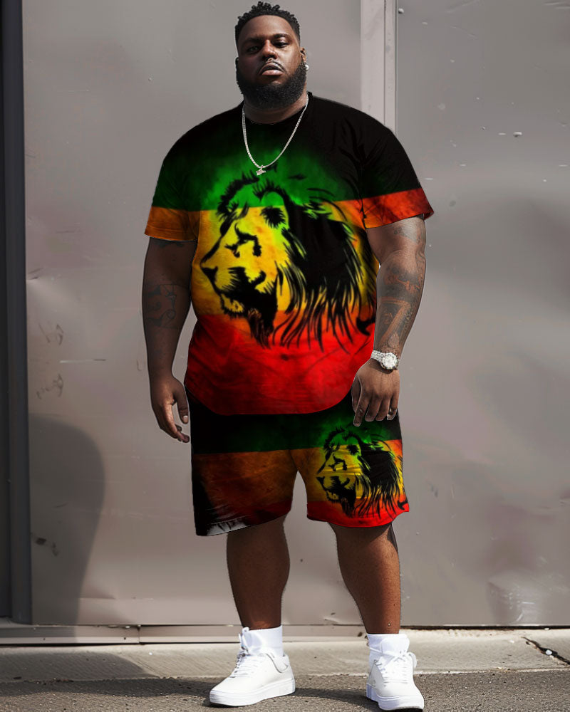 Big & Tall Red Green Streetwear Two-piece Set for big men view 2