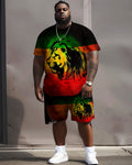 Big & Tall Red Green Streetwear Two-piece Set for big men view 2