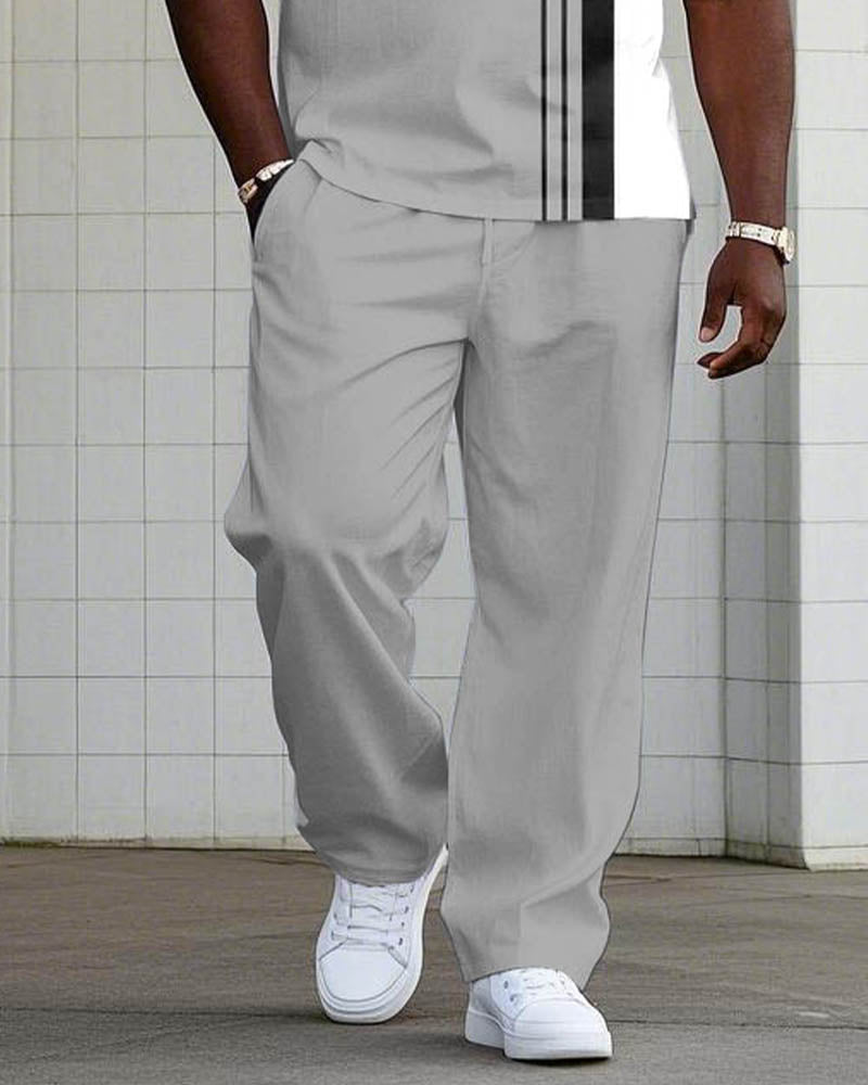 Big & Tall Hawaiian Colorblock Graphic Polo Pants Set for big men view 3