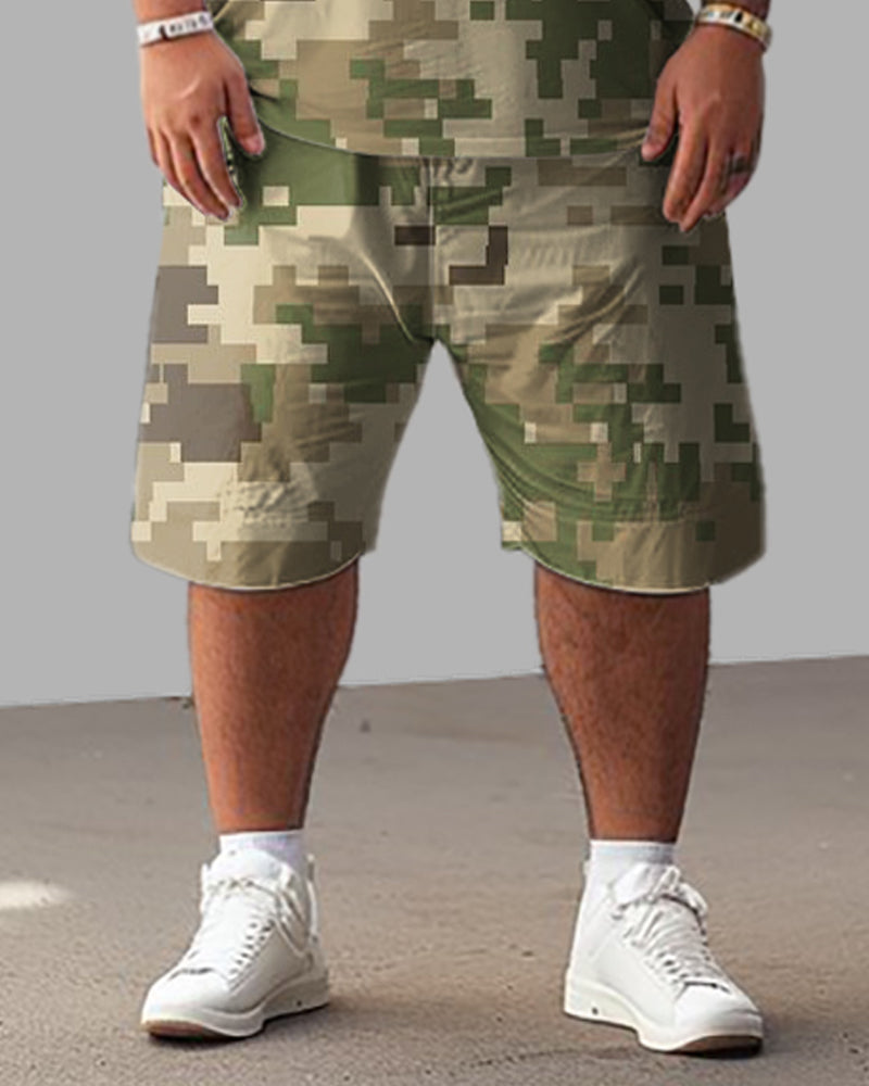 Big & Tall Camouflage T-Shirt Shorts Set for big men view 3