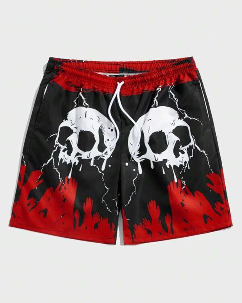 Big & Tall Graphic Skull T-Shirt Shorts Set for big men