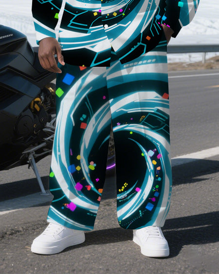 Big & Tall Geometric T-Shirt Pants Set for big men view 3