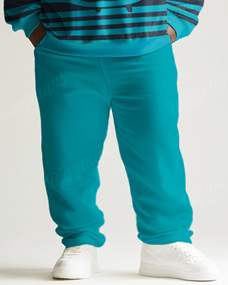 Big & Tall Green Striped Graphic Two-piece Set for big men view 3