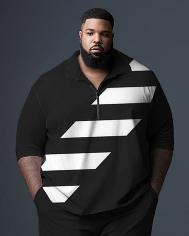 Big & Tall Colorblock Striped Polo Pants Set for big men view 2