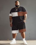 Big & Tall Colorblock Streetwear T-Shirt Shorts Set for big men view 2