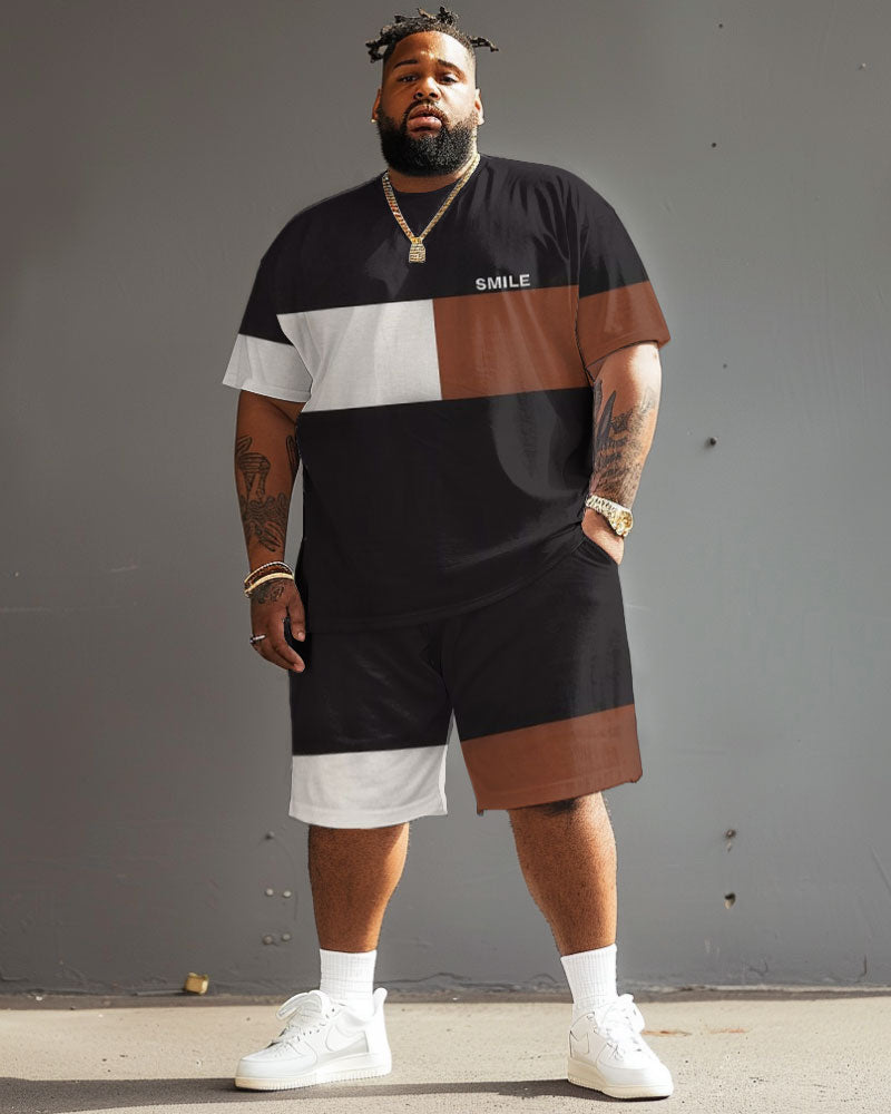 Big & Tall Colorblock Streetwear T-Shirt Shorts Set for big men view 2