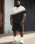 Big & Tall Khaki Colorblock Striped Two-piece Set for big men view 2