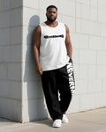 Big & Tall Black White Graphic Vest Pants Set for big men view 1