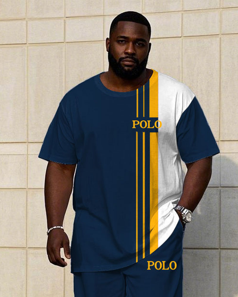 Big & Tall Yellow Colorblock T-Shirt Pants Set for big men view 2