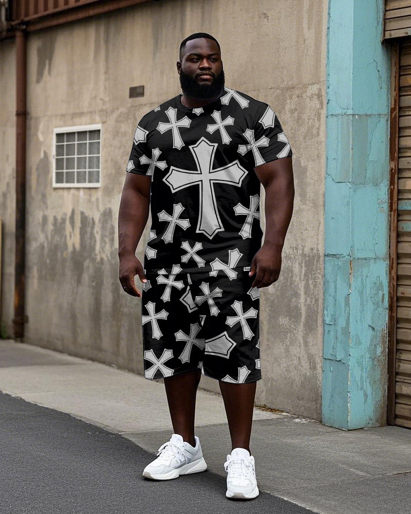 Big & Tall Streetwear T-Shirt Shorts Set for big men view 1