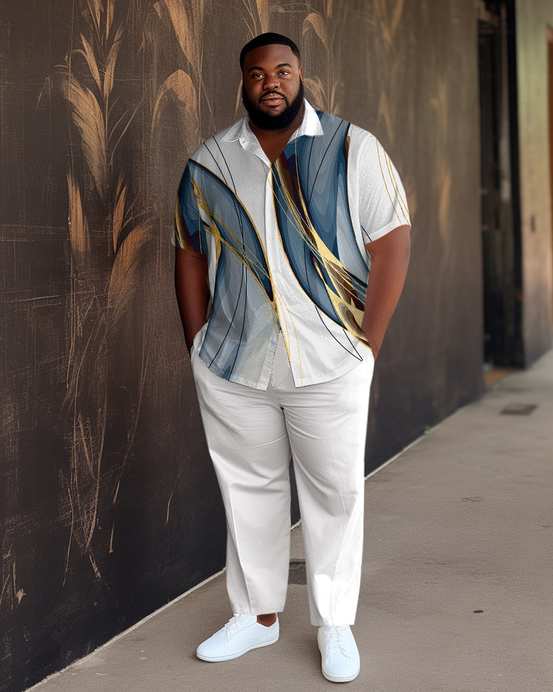 Big & Tall White Gradient T-Shirt Pants Set for big men view 1
