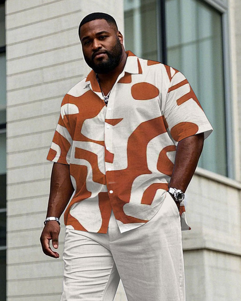 Big & Tall Orange Graphic T-Shirt Pants Set for big men view 2