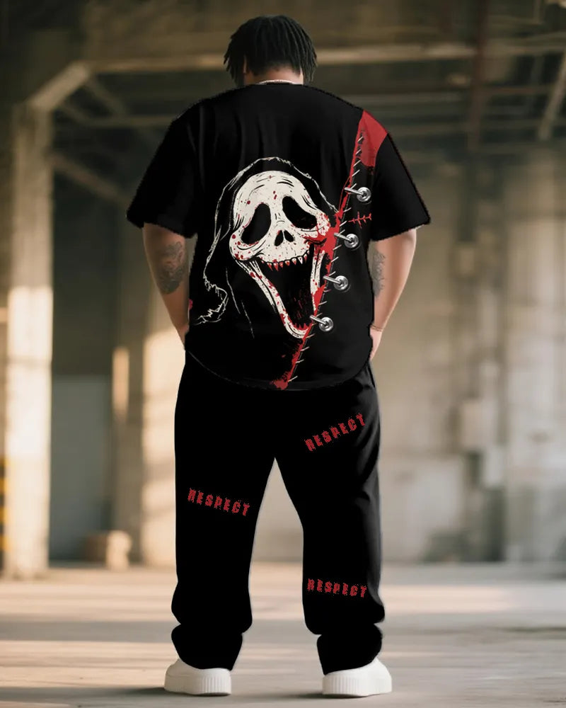 Big & Tall Graphic Graffiti Skull T-Shirt Pants Set for big men view 4