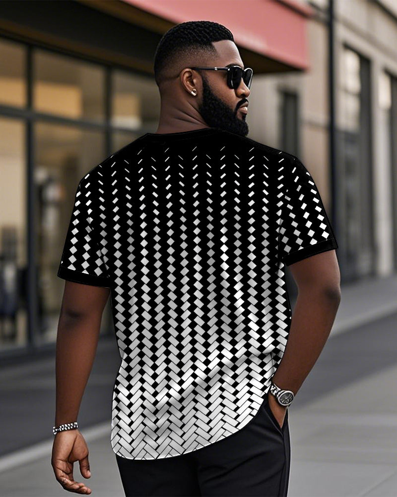 Big & Tall Black Gradient Geometric T-Shirt for big men view 2