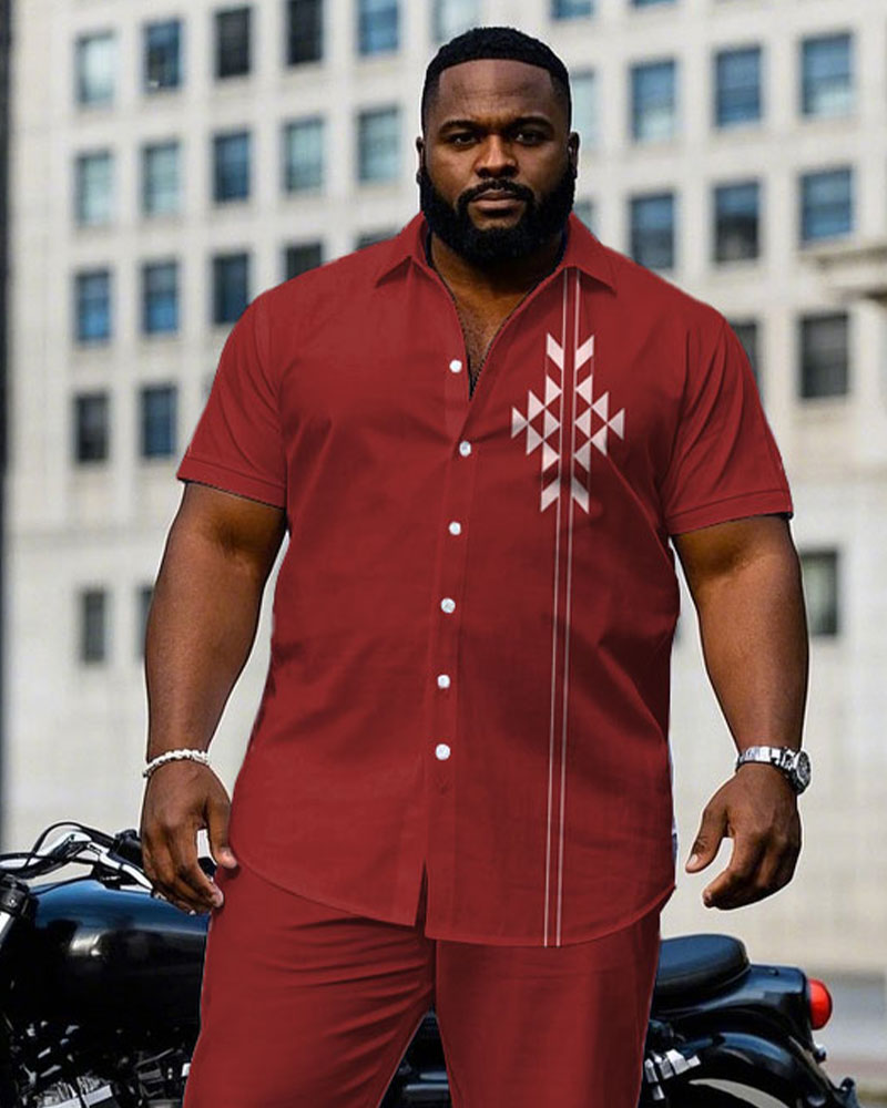 Big & Tall Red Business Casual T-Shirt Pants Set for big men view 2