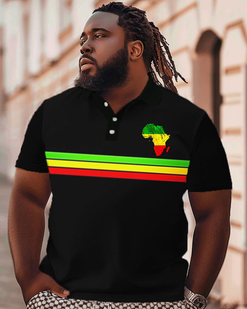 Big & Tall Black Striped Polo Shorts Set for big men