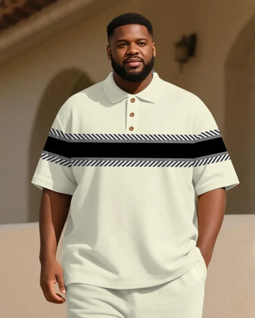 Big & Tall Geometric Striped Graphic Polo Shorts Set for big men view 2
