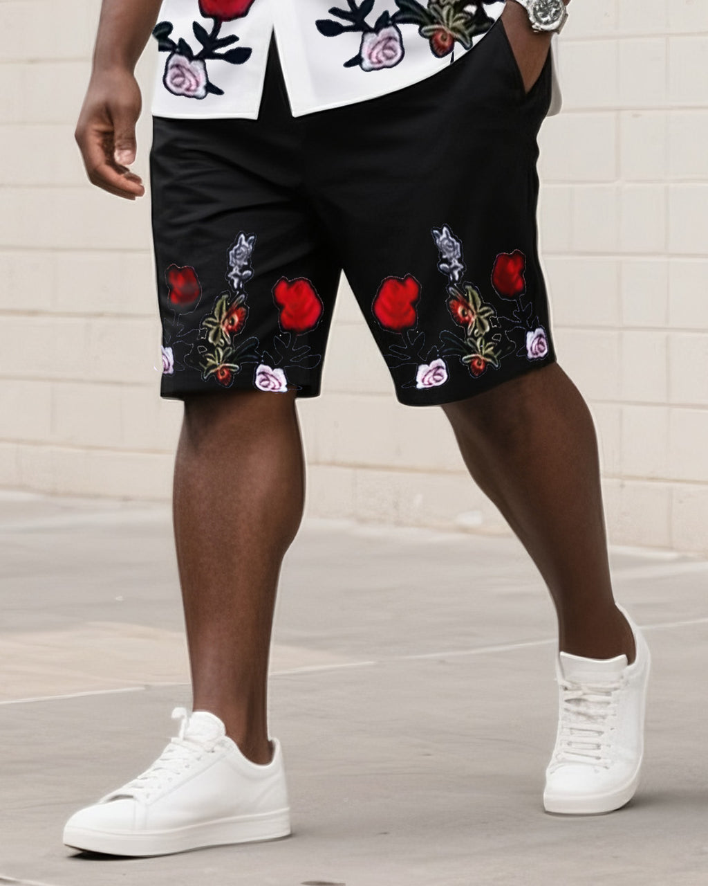 Big & Tall Floral T-Shirt Shorts Set for big men view 3