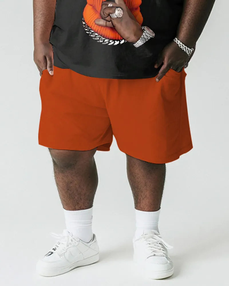 Big & Tall Orange Graphic T-Shirt Shorts Set for big men view 3
