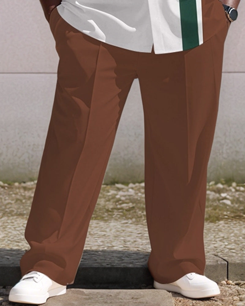 Big & Tall White Brown Colorblock T-Shirt Pants Set for big men view 3