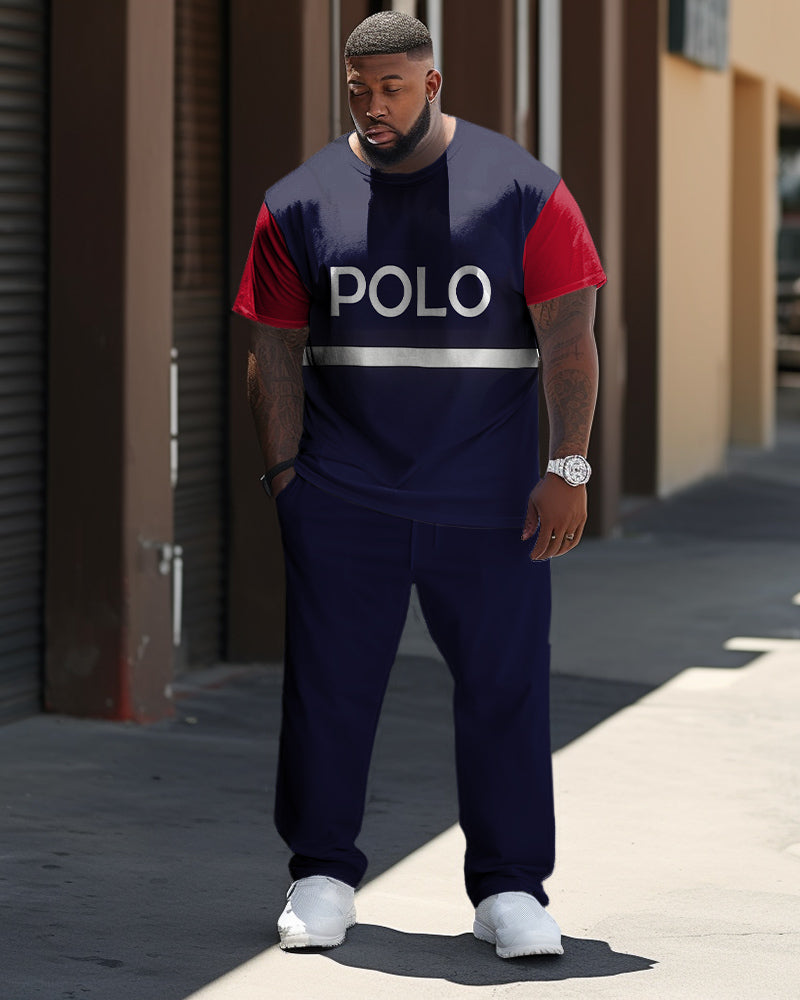 Big & Tall Black White Athletic T-Shirt Pants Set for big men view 1