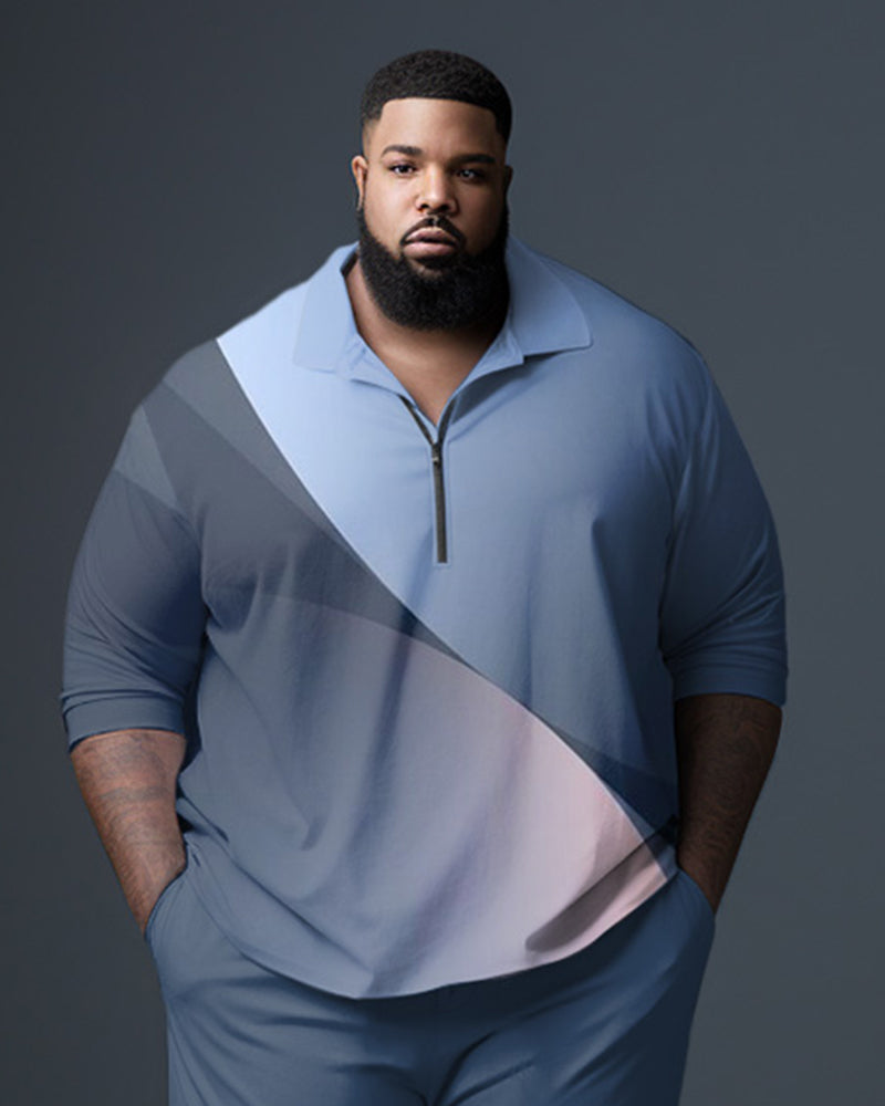 Big & Tall Blue Gradient Polo Pants Set for big men view 2