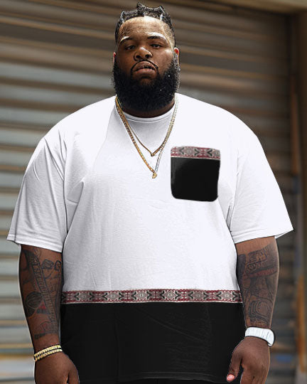 Big & Tall Colorblock Patchwork T-Shirt Shorts Set for big men view 2