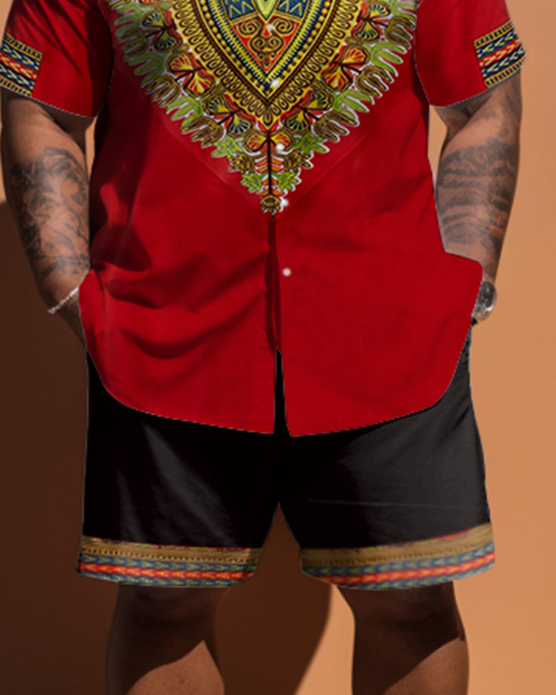 Big & Tall Colorblock Streetwear T-Shirt Shorts Set for big men view 3