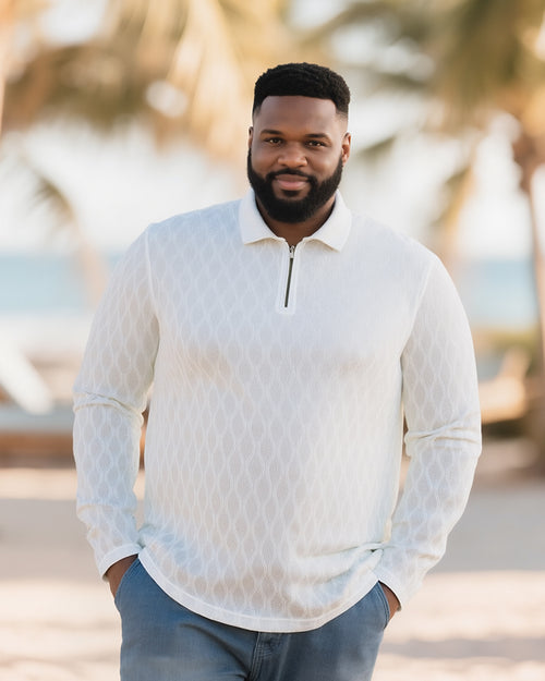 Big & Tall White Patchwork Polo Shirt for big men view 1