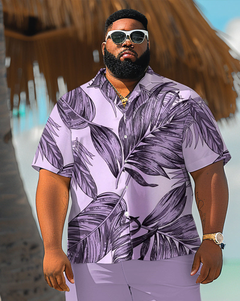 Big & Tall Purple Hawaiian Graphic T-Shirt Shorts Set for big men view 2