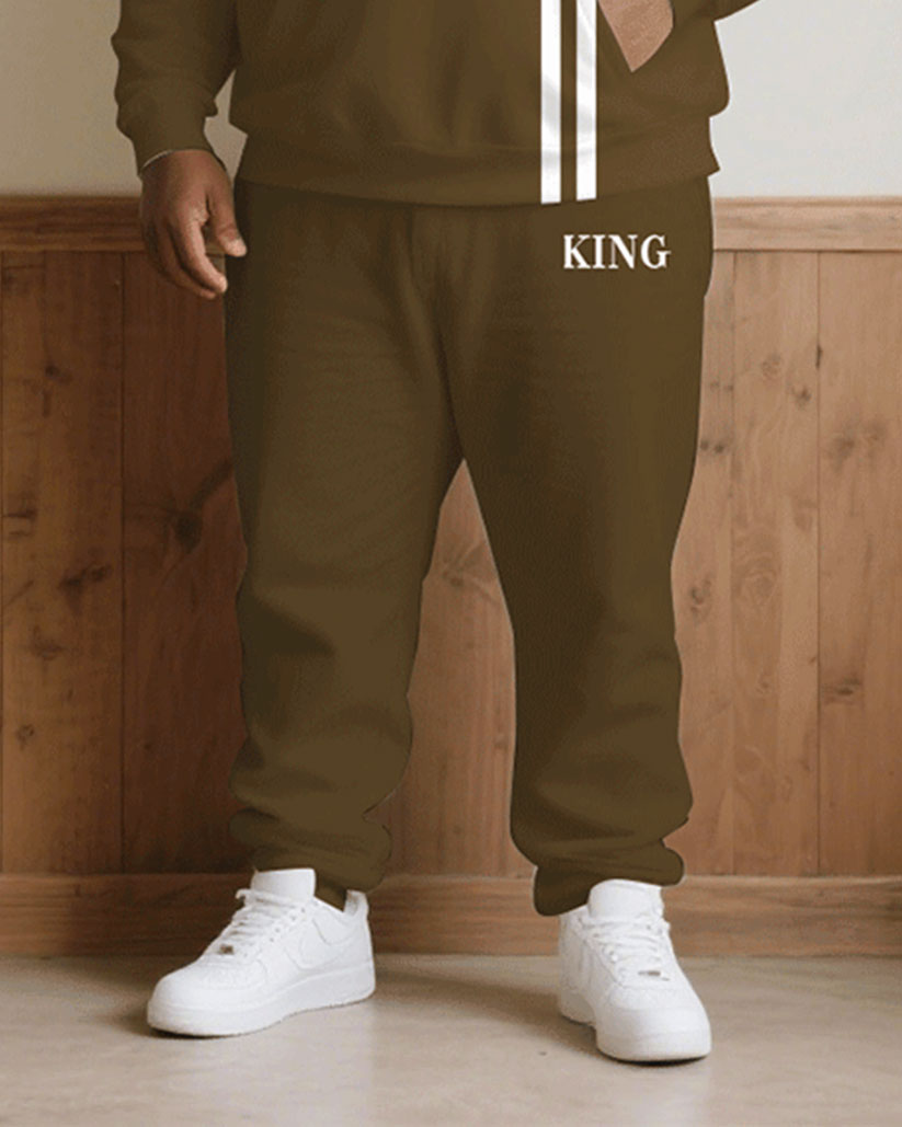 Big & Tall White Khaki Graphic Hoodie Sweatpants Set for big men view 3