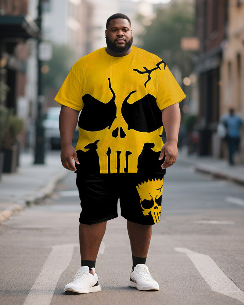 Big & Tall Black Yellow Graphic T-Shirt Shorts Set for big men view 1