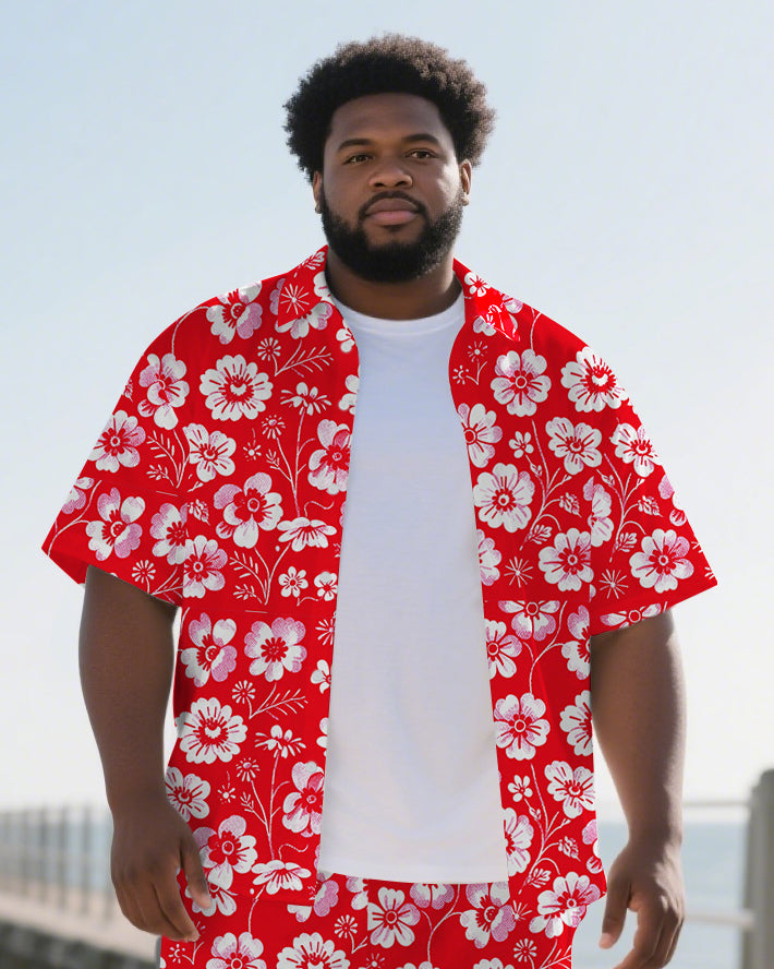 Big & Tall Hawaiian Floral T-Shirt Shorts Set for big men view 2