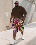 Big & Tall Brown Gradient Graphic T-Shirt Shorts Set for big men view 1
