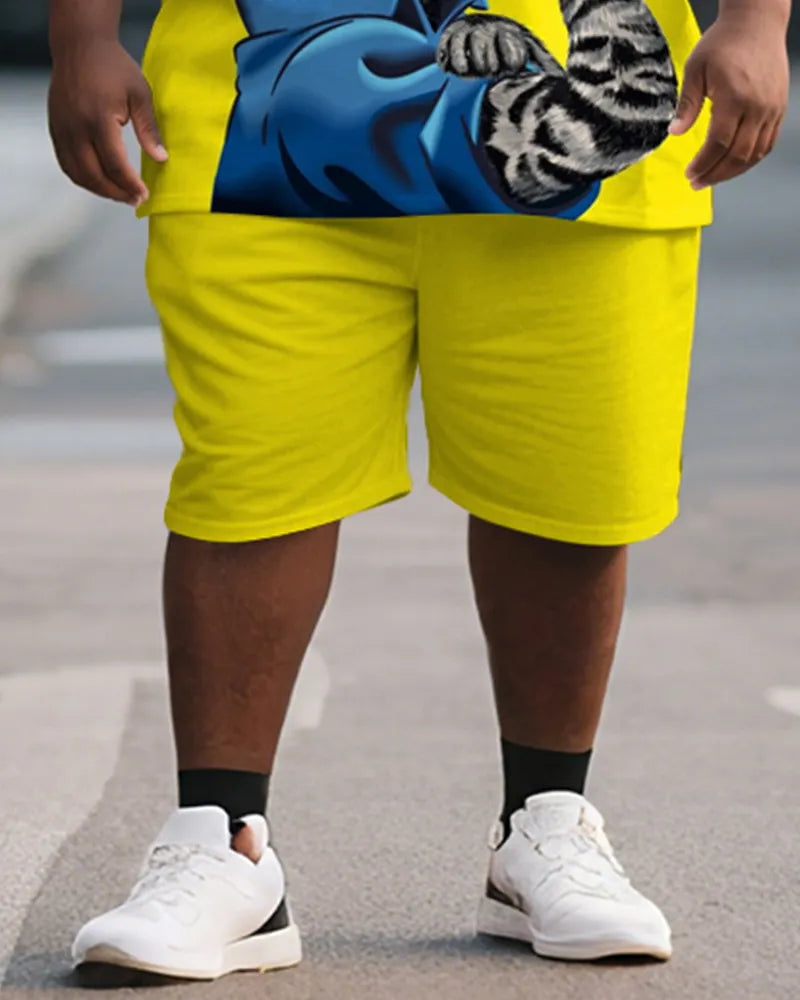 Big & Tall Black Yellow Graphic T-Shirt Shorts Set for big men view 3