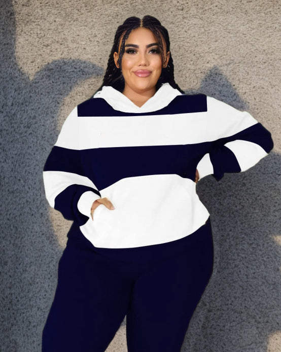 Big & Tall Blue Navy Striped Hoodie Sweatpants Set for big men view 2