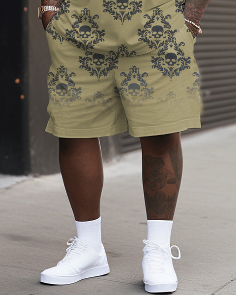 Big & Tall Floral Skull T-Shirt Shorts Set for big men view 3