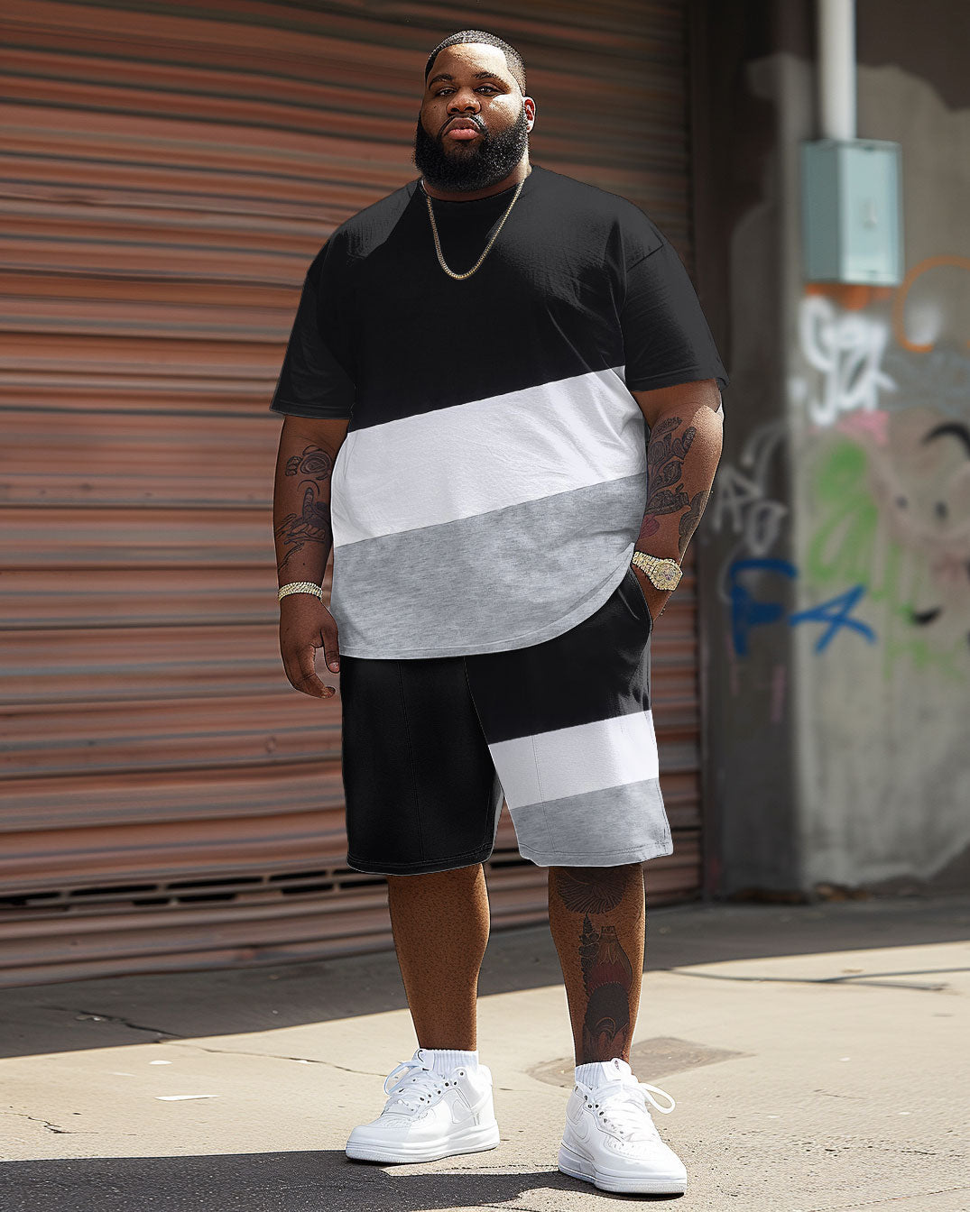 Big & Tall Colorblock T-Shirt Shorts Set for big men view 1