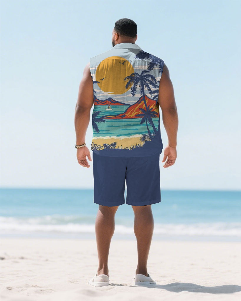 Big & Tall Blue Hawaiian Graphic T-Shirt Shorts Set for big men view 4