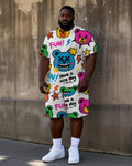Big & Tall Graffiti Streetwear T-Shirt Shorts Set for big men view 1