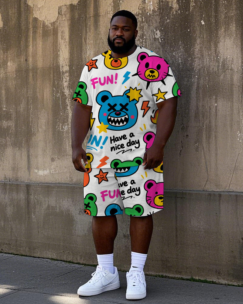 Big & Tall Graffiti Streetwear T-Shirt Shorts Set for big men view 1