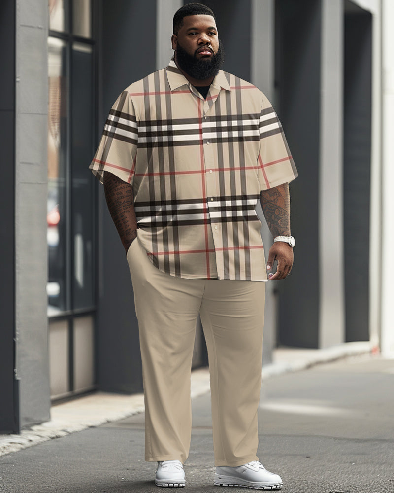 Big & Tall Plaid Business Casual T-Shirt Pants Set for big men view 1