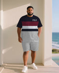 Big & Tall White Red Streetwear T-Shirt Shorts Set for big men view 1