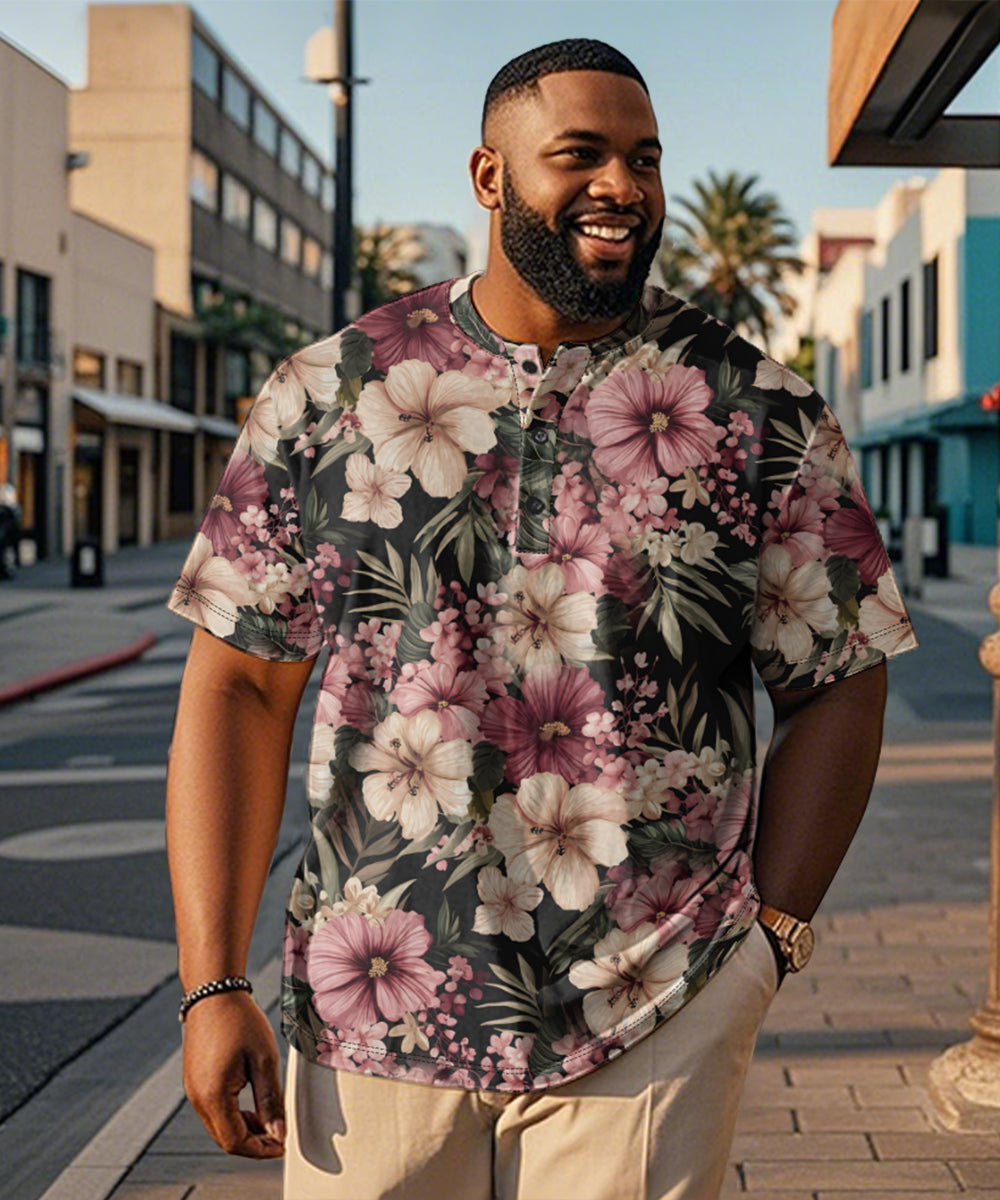 Big & Tall Pink Graphic Floral T-Shirt for big men view 1