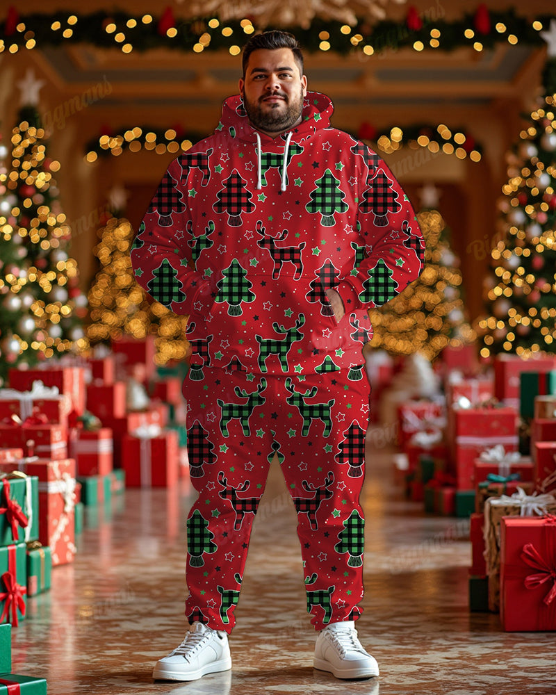 Big & Tall Plaid Hoodie Sweatpants Set for big men view 1