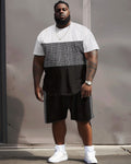 Big & Tall Plaid Patchwork T-Shirt Shorts Set for big men view 2