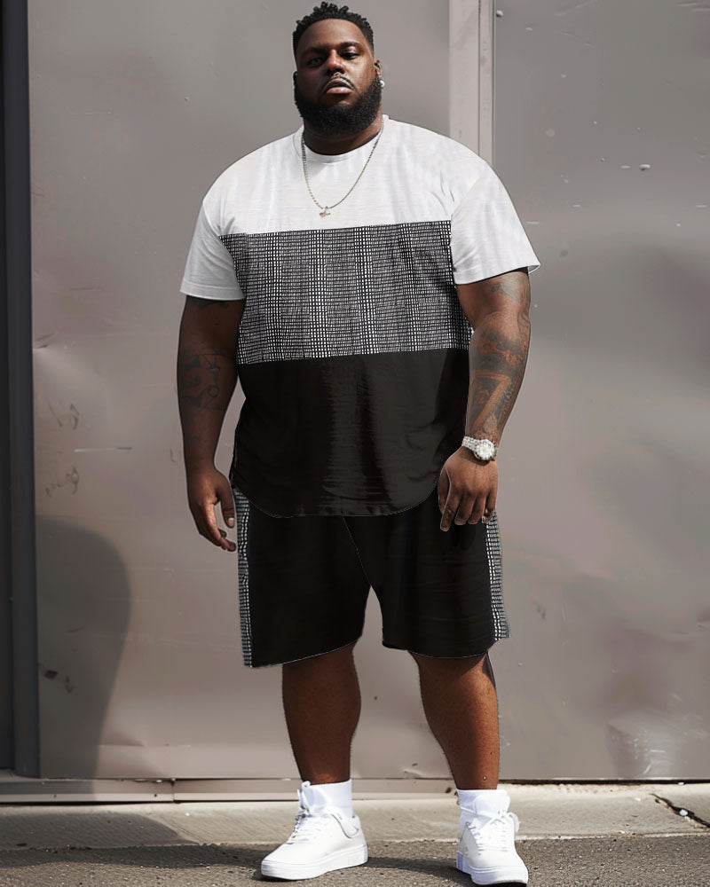 Big & Tall Plaid Patchwork T-Shirt Shorts Set for big men view 2